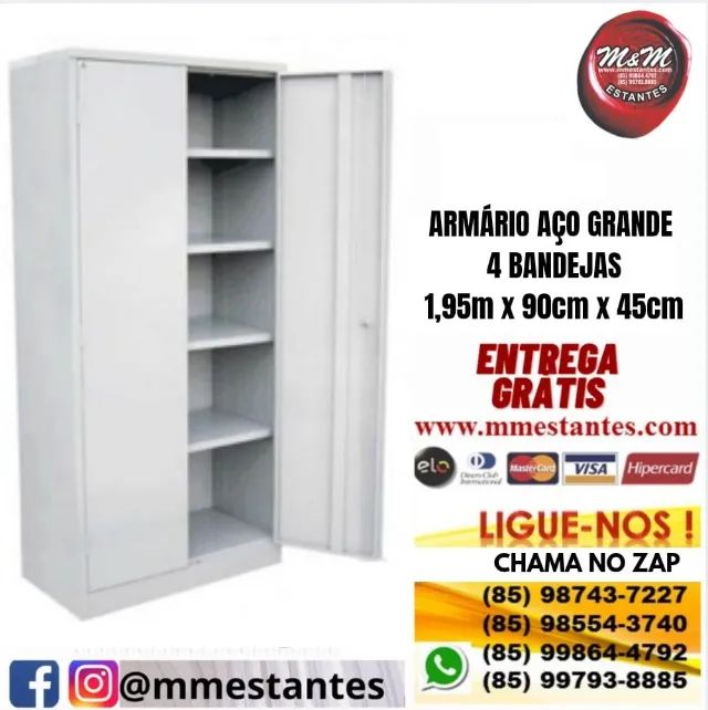 Entrega Grátis - Armário Grande de Aço com 4 Bandejas  