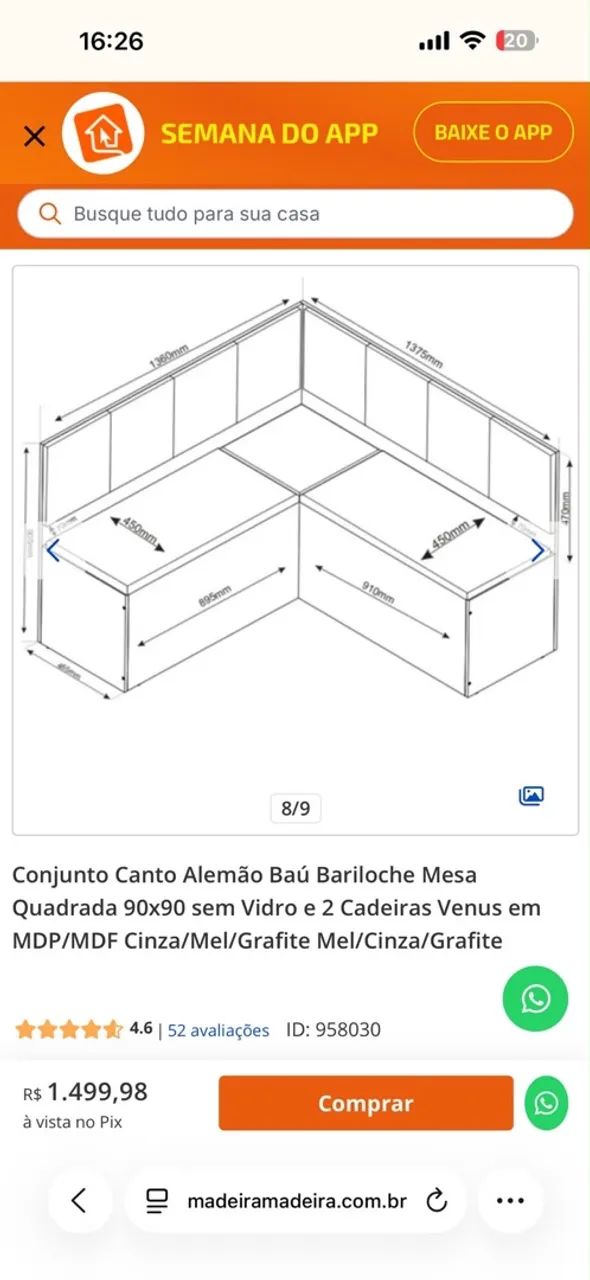 Conjunto canto alemão com mesa  - Foto 2