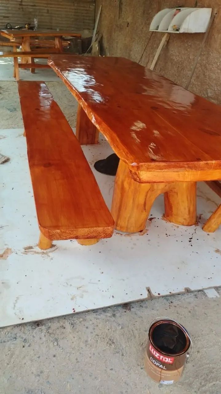 Jogo de mesa e banco rústicos  - Foto 3