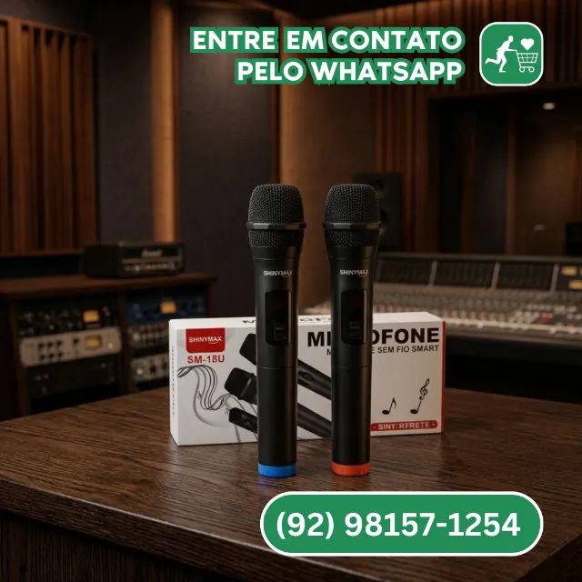 Microfone Duplo Sem fio Com Receptor USB