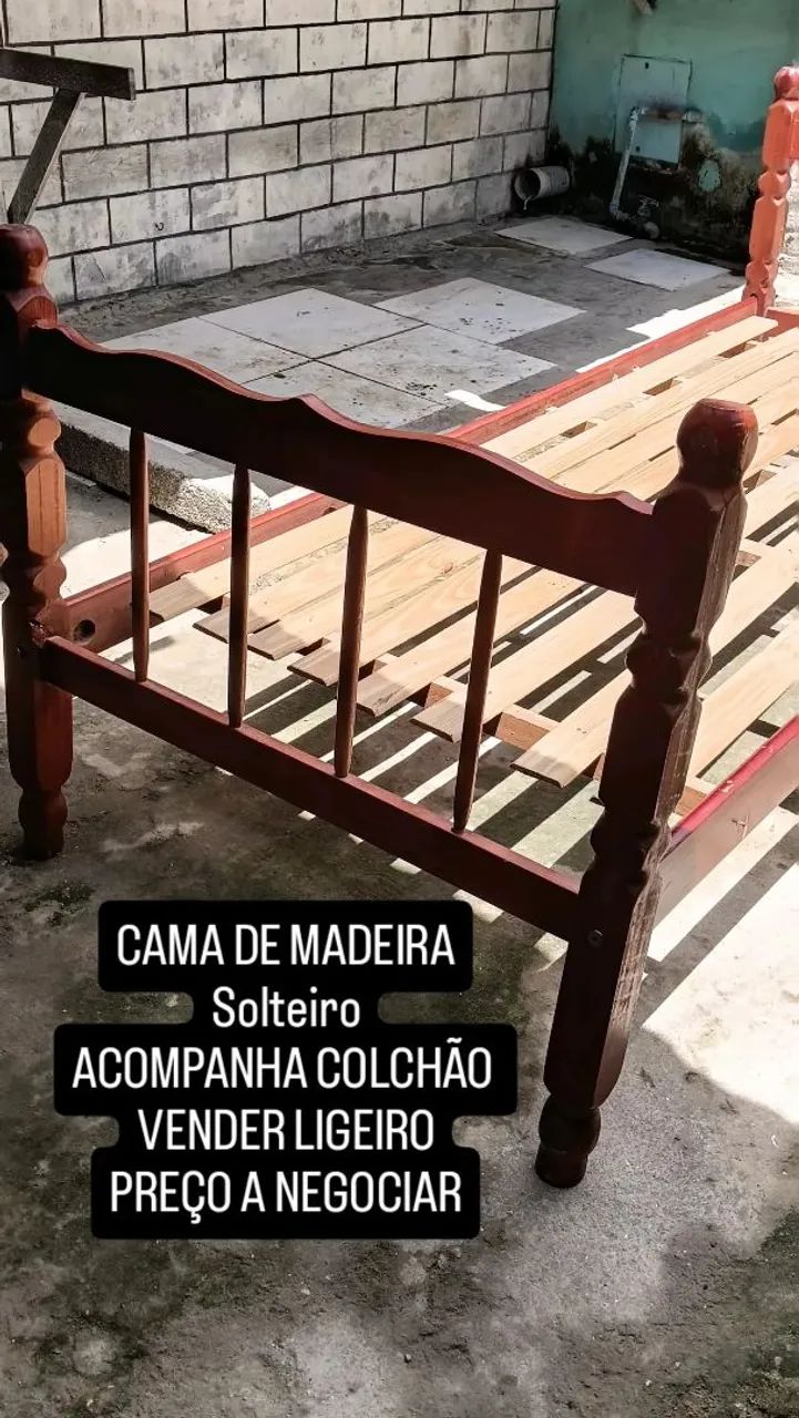 Cama solteiro madeira com colchão 