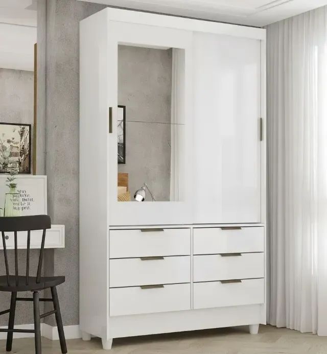 Guarda Roupa Sevilha com Espelho Branco A pronta entrega