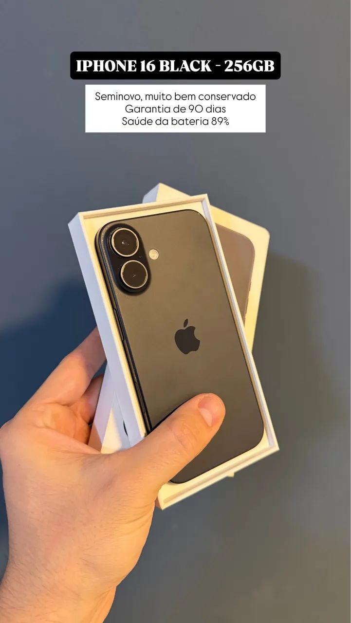iPhone 16 Black 256GB, Seminovo 89%, Garantia