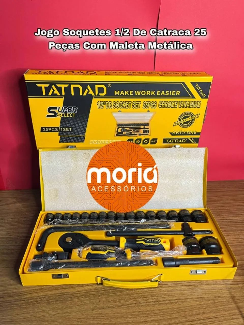 Jogo Soquetes 1/2 De Catraca 25 Peças com Maleta Metálica, Maleta de Ferramentas 25 Peças