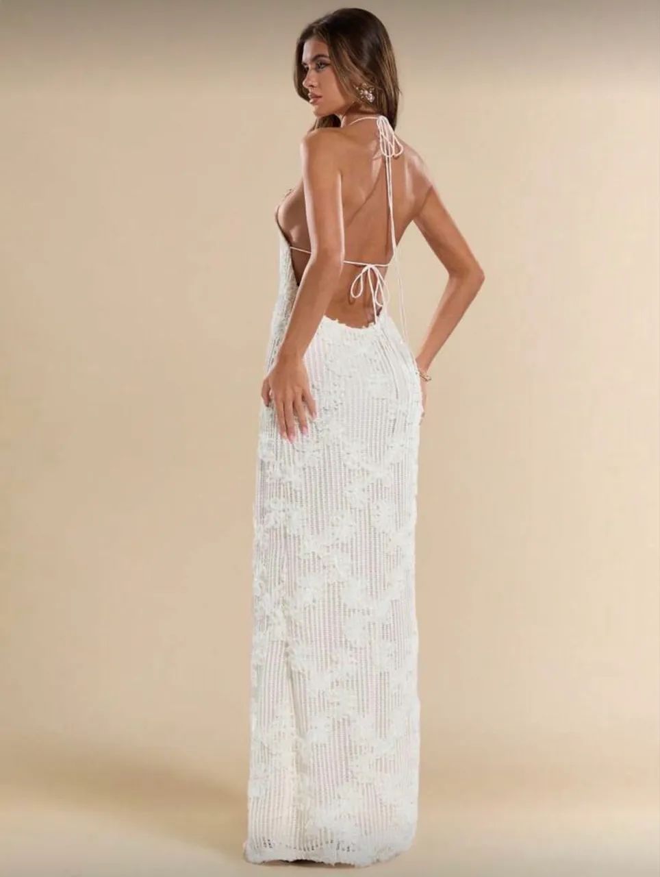 Vestido Branco Renda Bordado Longo 