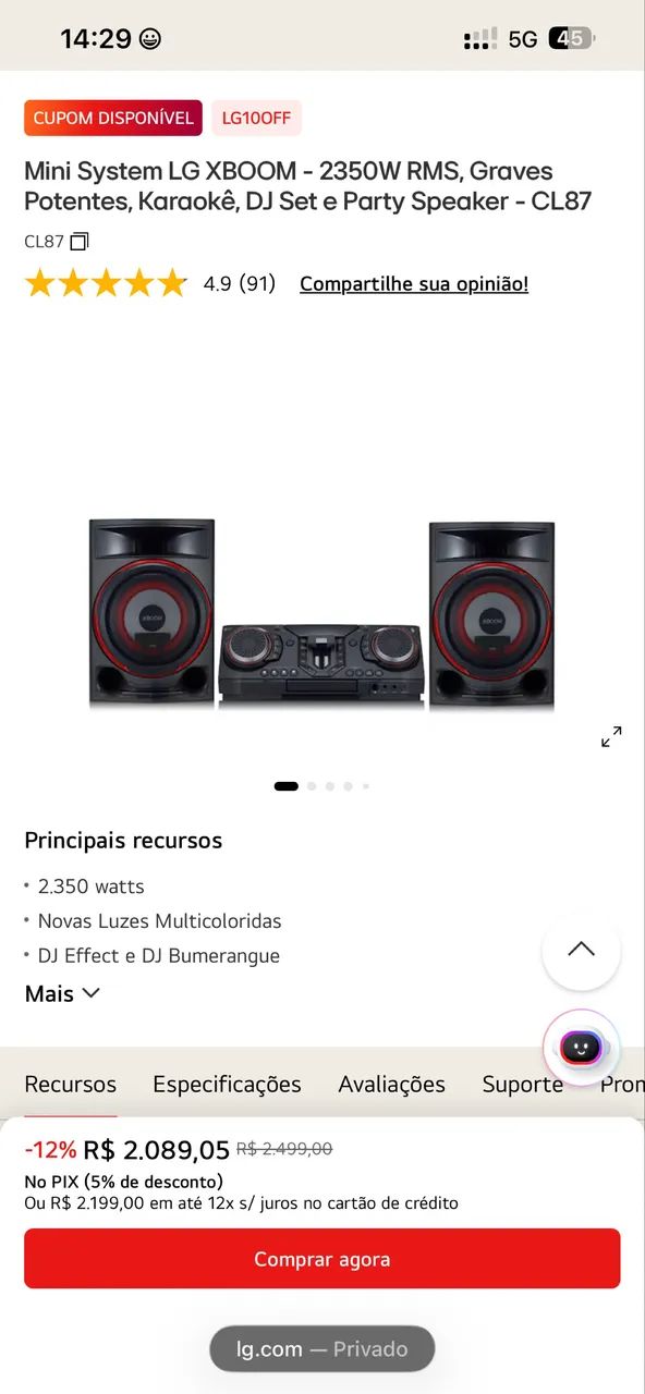 Vendo Som LG Xboom - Foto 2