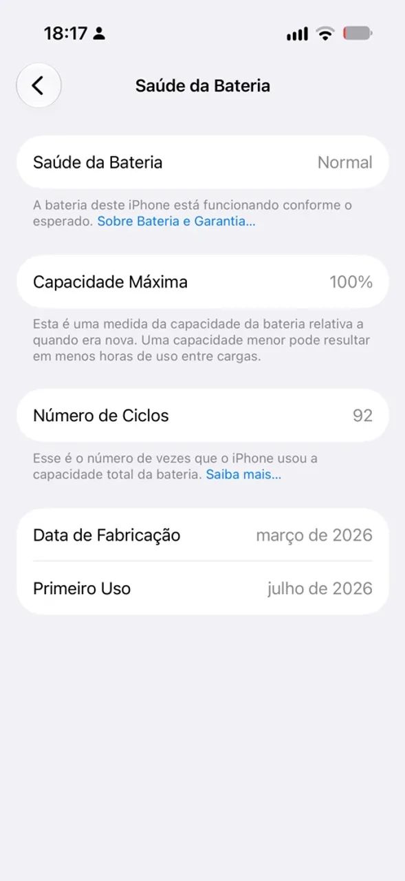 iPhone 17 256GB bateria 100%