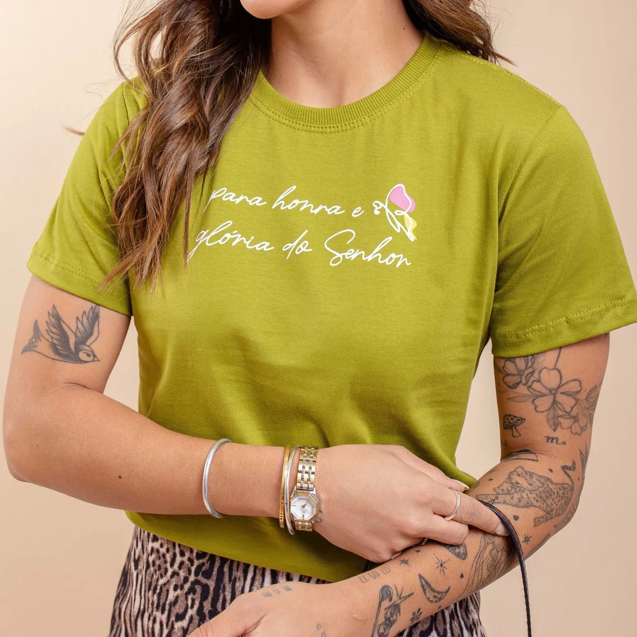 T-shirt Verde: Para honra e glória do Senhor I Presente