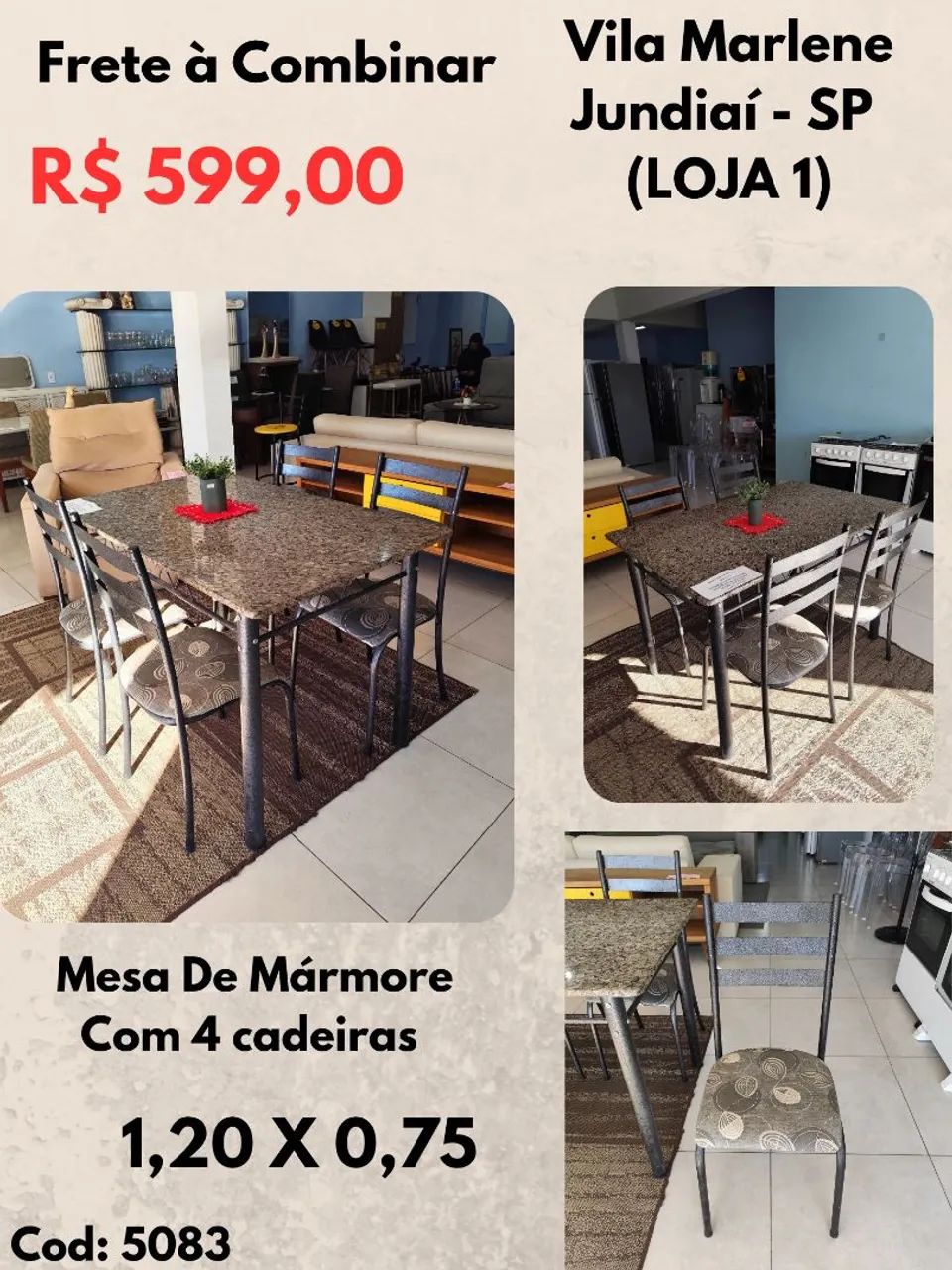 Mesa De Mármore Com 4 Cadeiras 