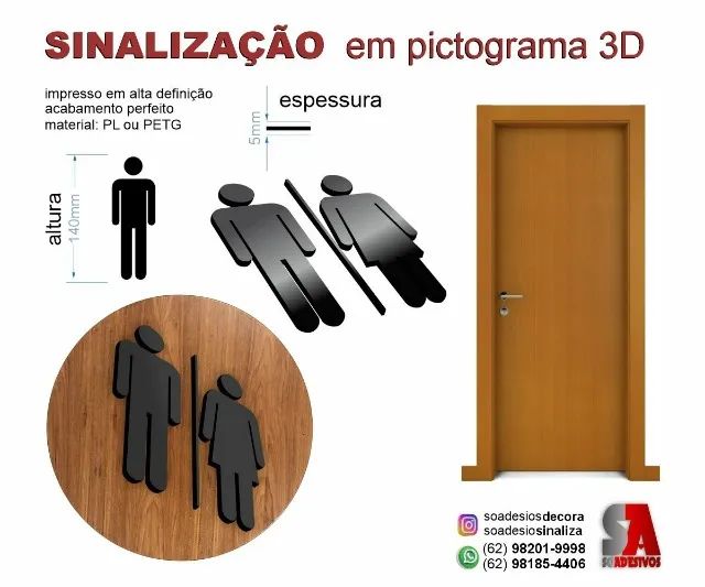 PLACA W.C. - SINALIZAÇÃO EM PICTOGRAMAS 3D.