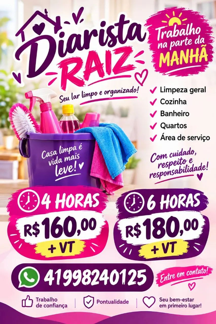Ofereço-me para trabalho de diarista 