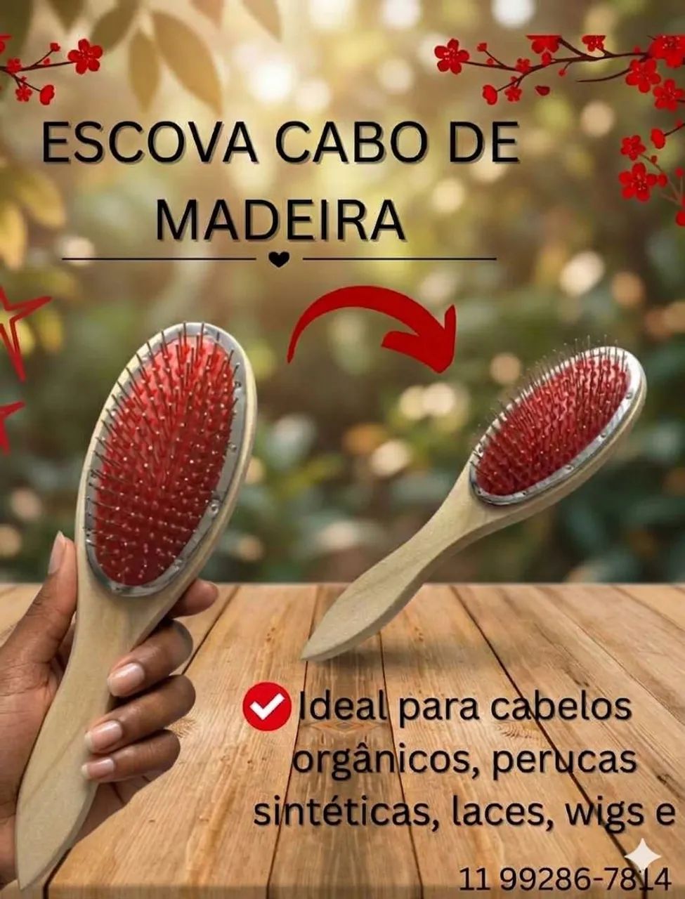 Escova para cabelo de madeira com cerdas de aço 