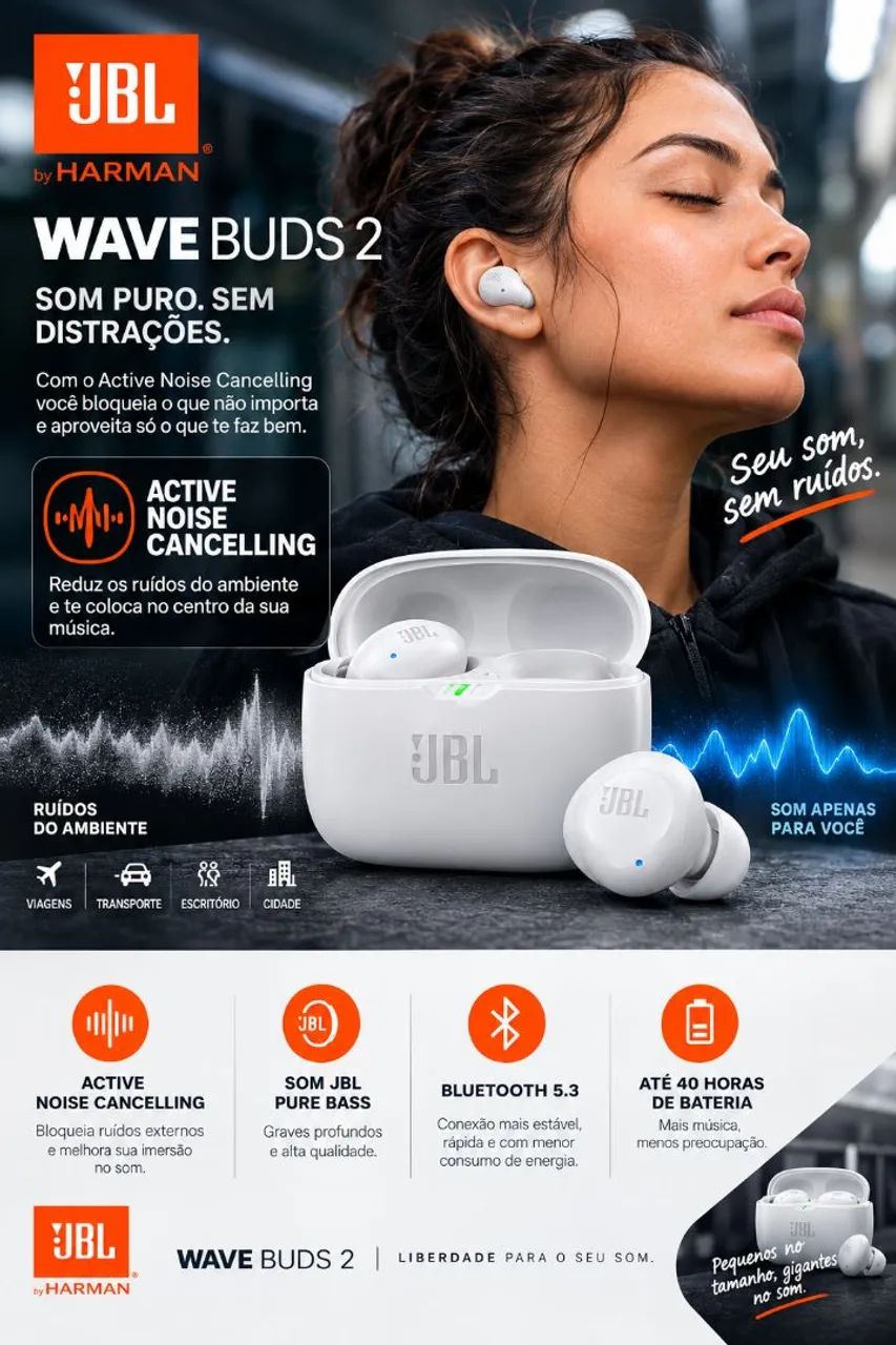 JBL Wave Buds 2 Branco Original