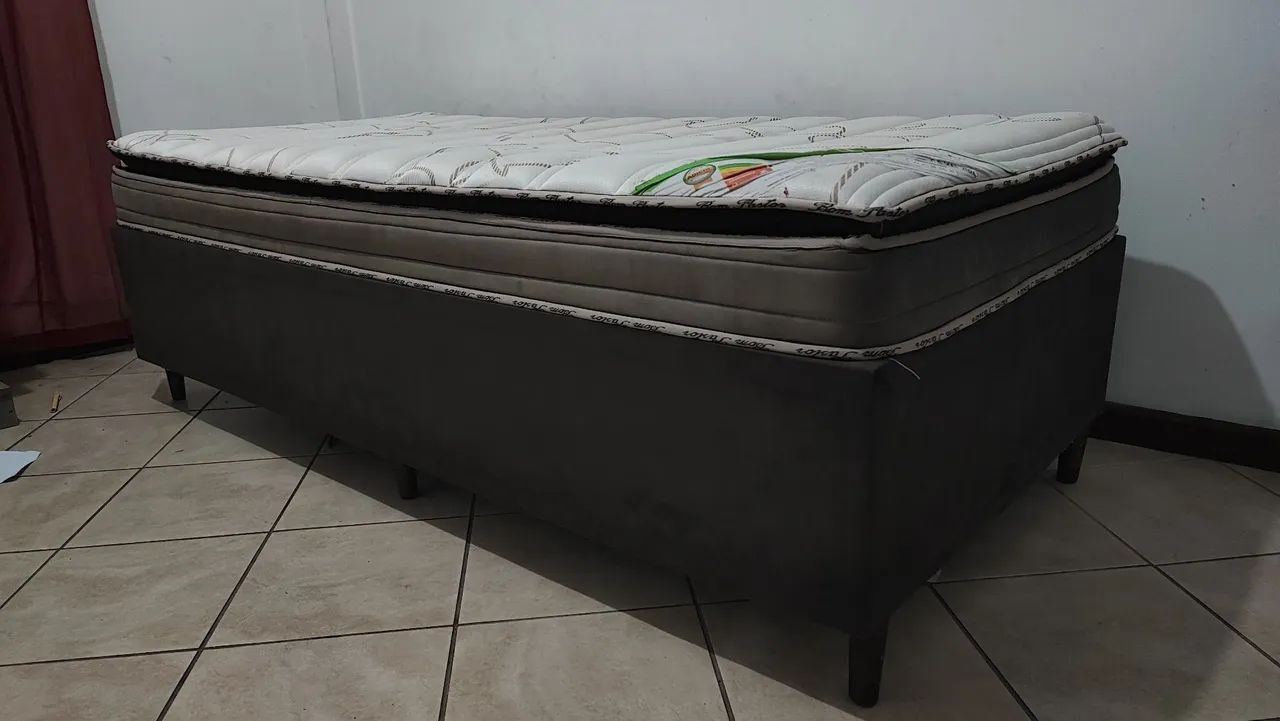 CAMA BOX SOLTEIRO COM COLCHÃO 