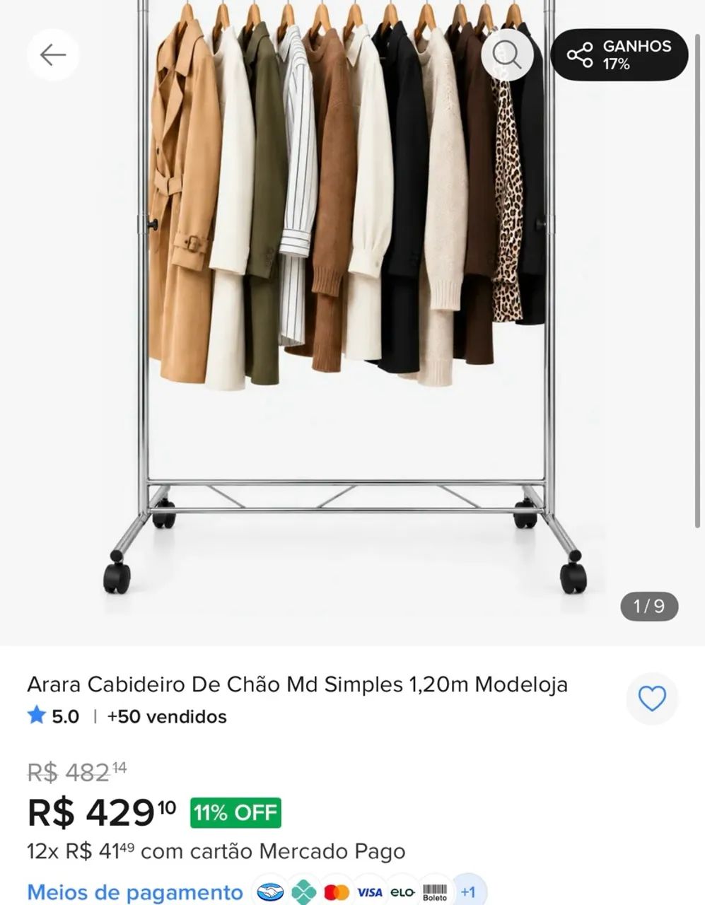 Arara de Roupas de Chão Cromada - Regulável e com Rodinhas (Perfeito Estado) - Foto 4