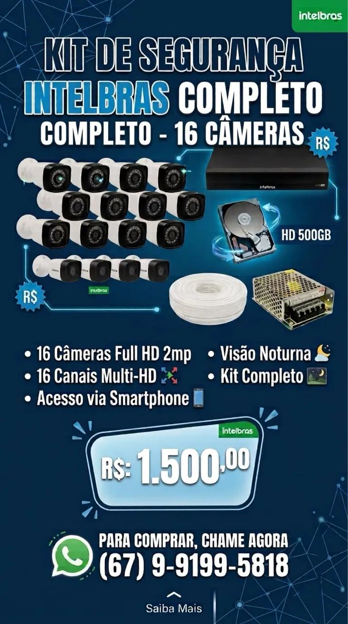 Kit dvr intelbras com 16 câmeras 
