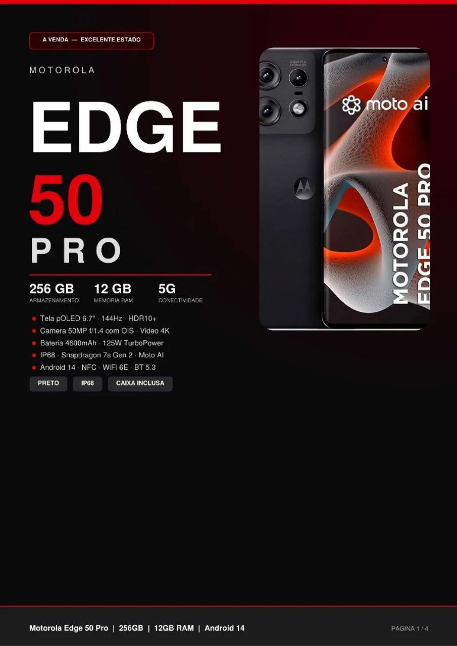 Motorola Edge 50 Pro 256GB / 12GB RAM - Excelente Estado