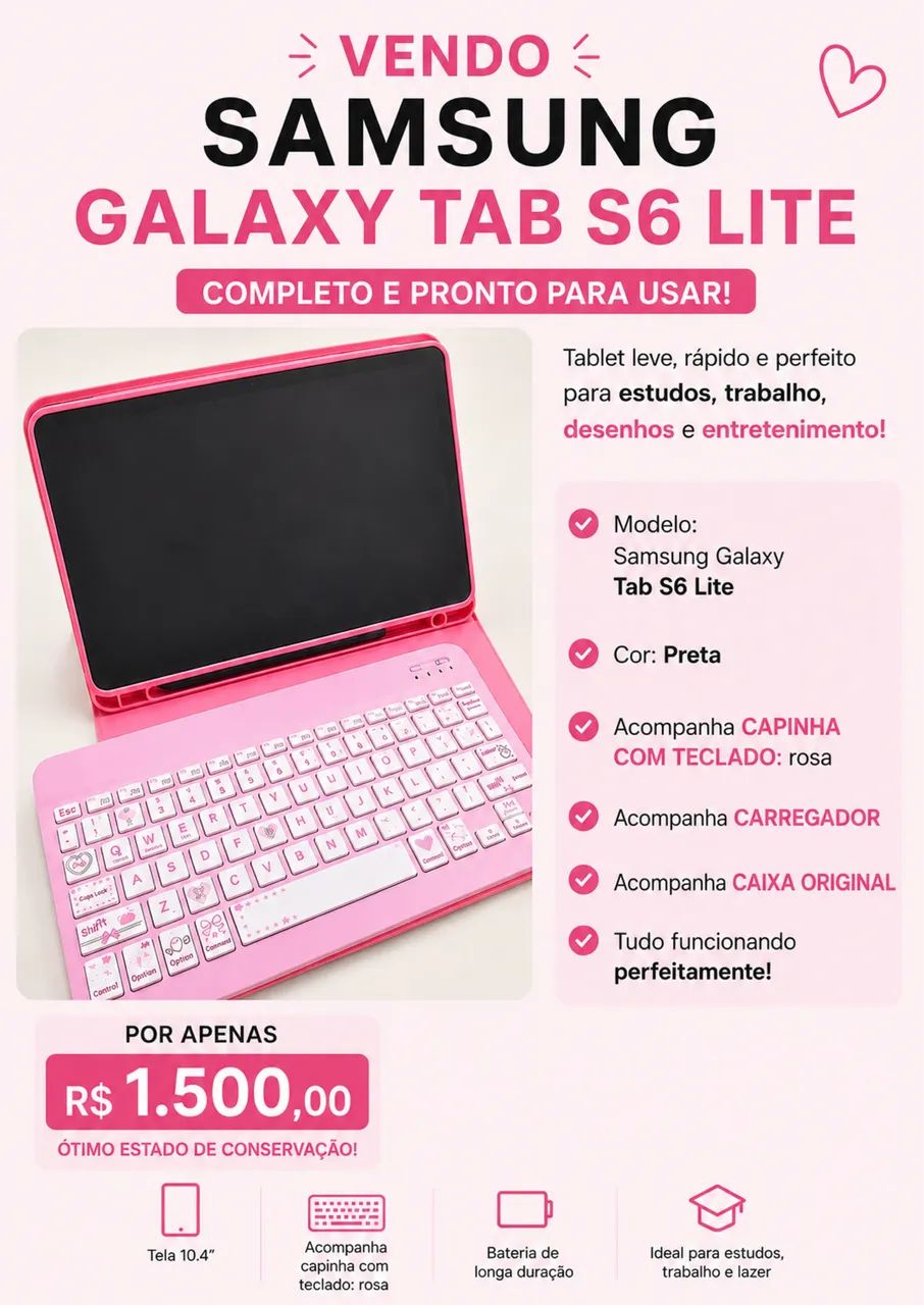 Galaxy Tab S6 lite | Completo | Capinha com teclado | Caixa