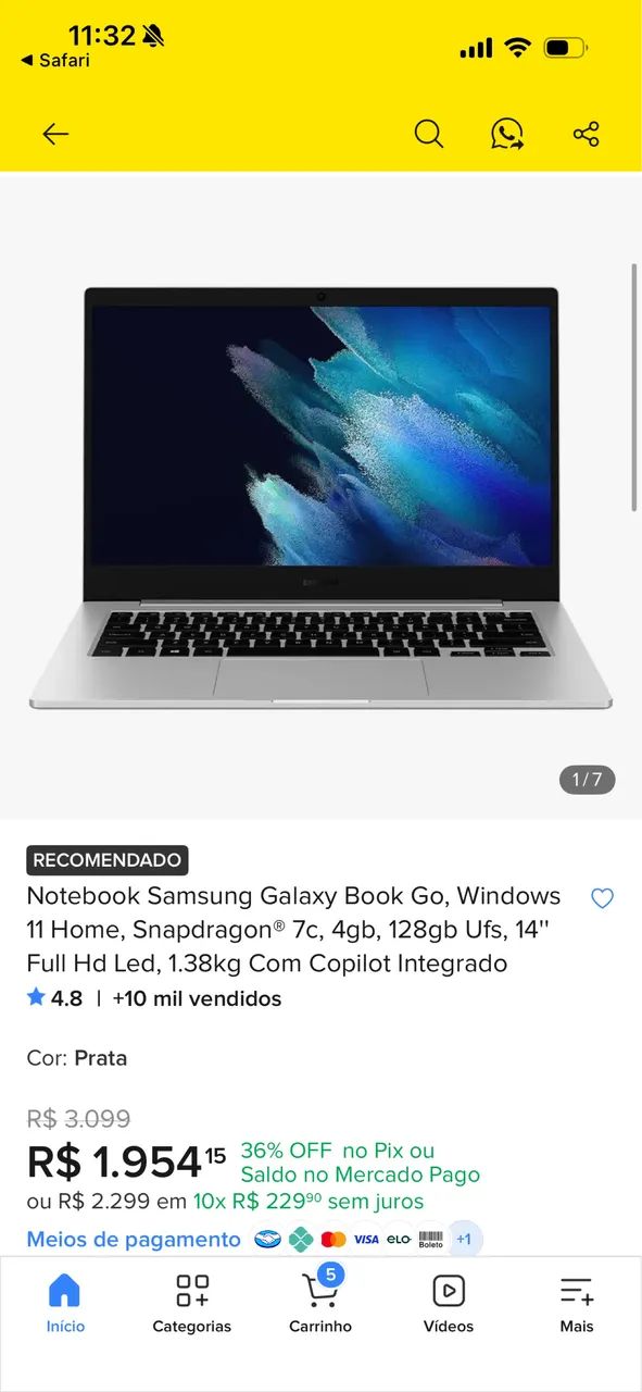 SANSUNG GALAXY BOOK GO PARCELO CARTÃO 