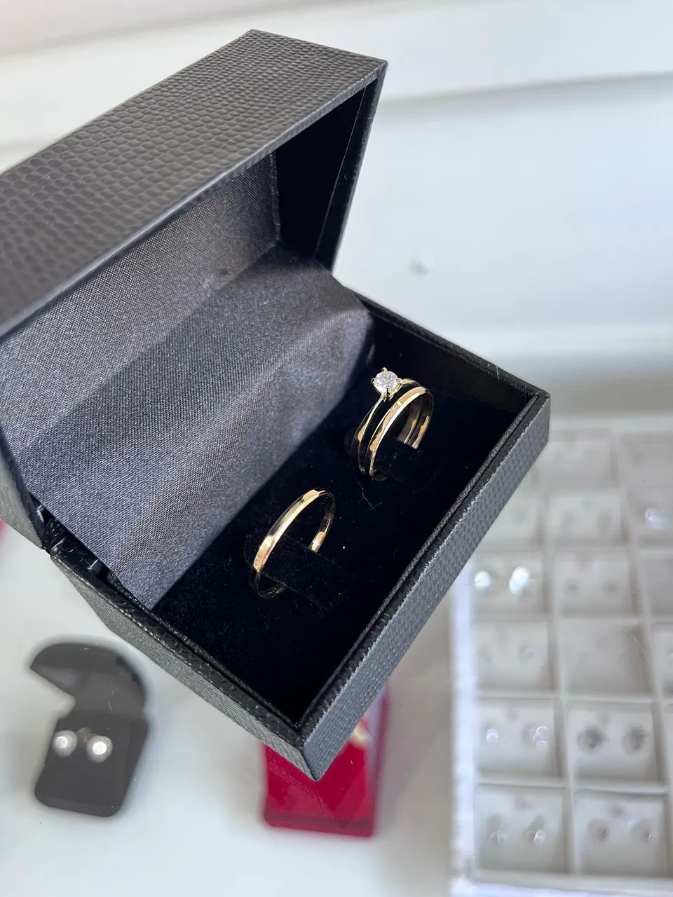 Par de aliança ouro 18k + solitário 