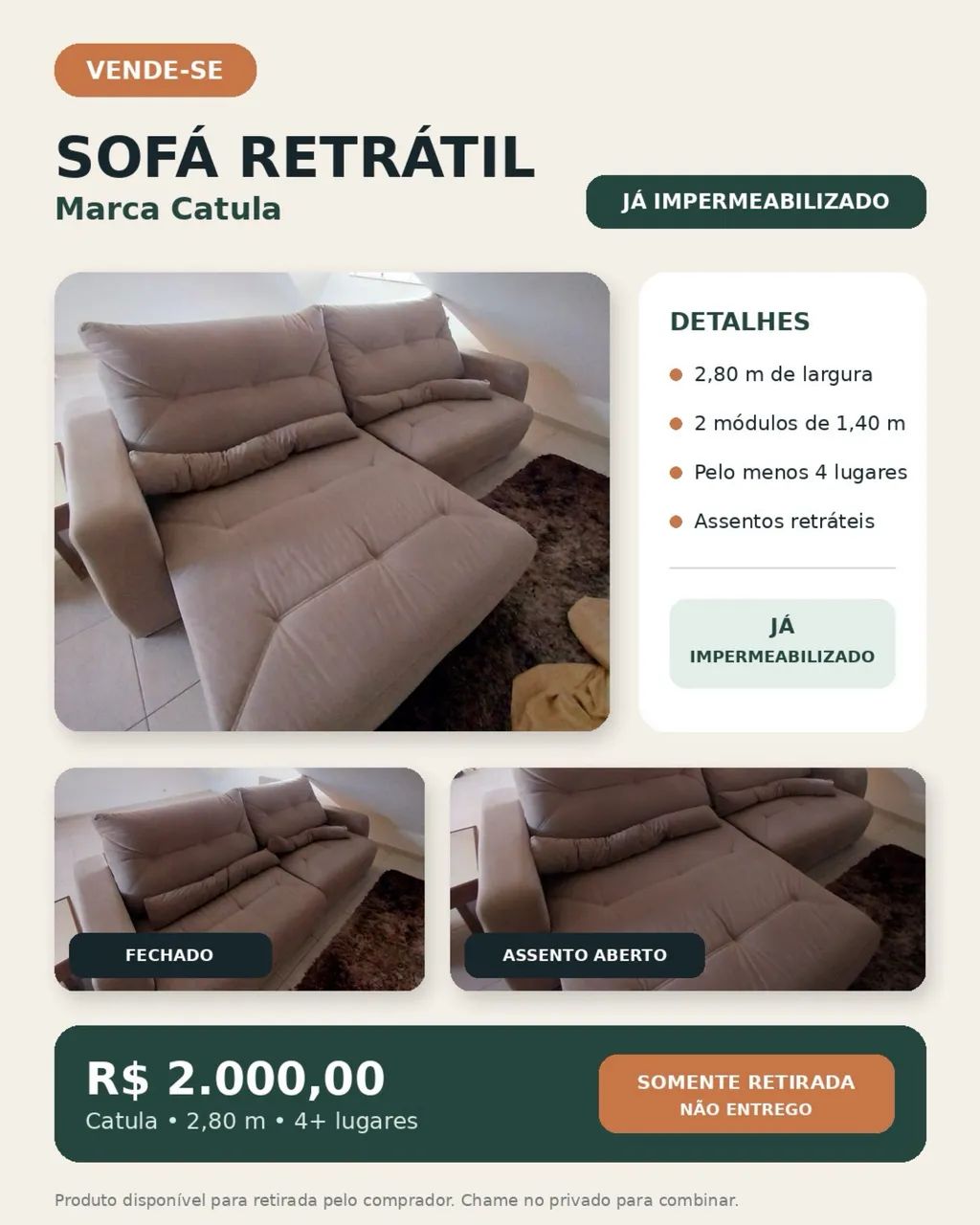 DESAPEGO IMPERDÍVEL: SOFÁ RETRÁTIL CATULA! - Foto 4