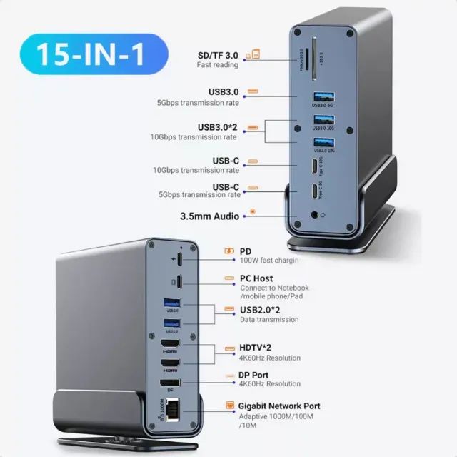 Dock 15 Em 1 Usb C Hub Vertical 4k - Foto 3