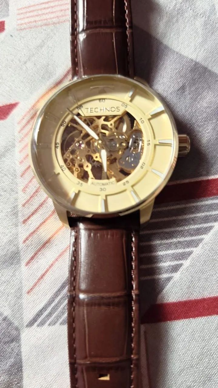 Relógio Technos Masculino Automático Couro Marrom. - Foto 3