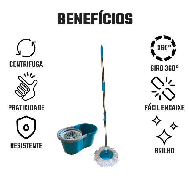 Mop Spin 360°com Balde Centrifugador 12 Litros Kala em Oferta