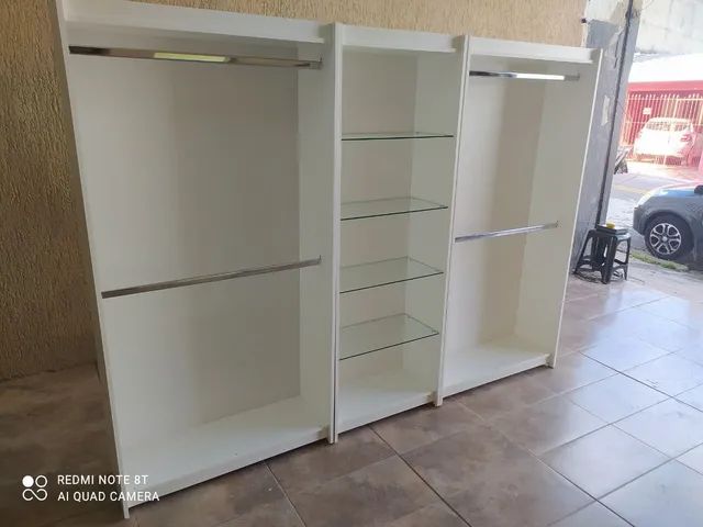 CABIDEIRO DUPLO COM ESTANTE DE VIDRO MDF 