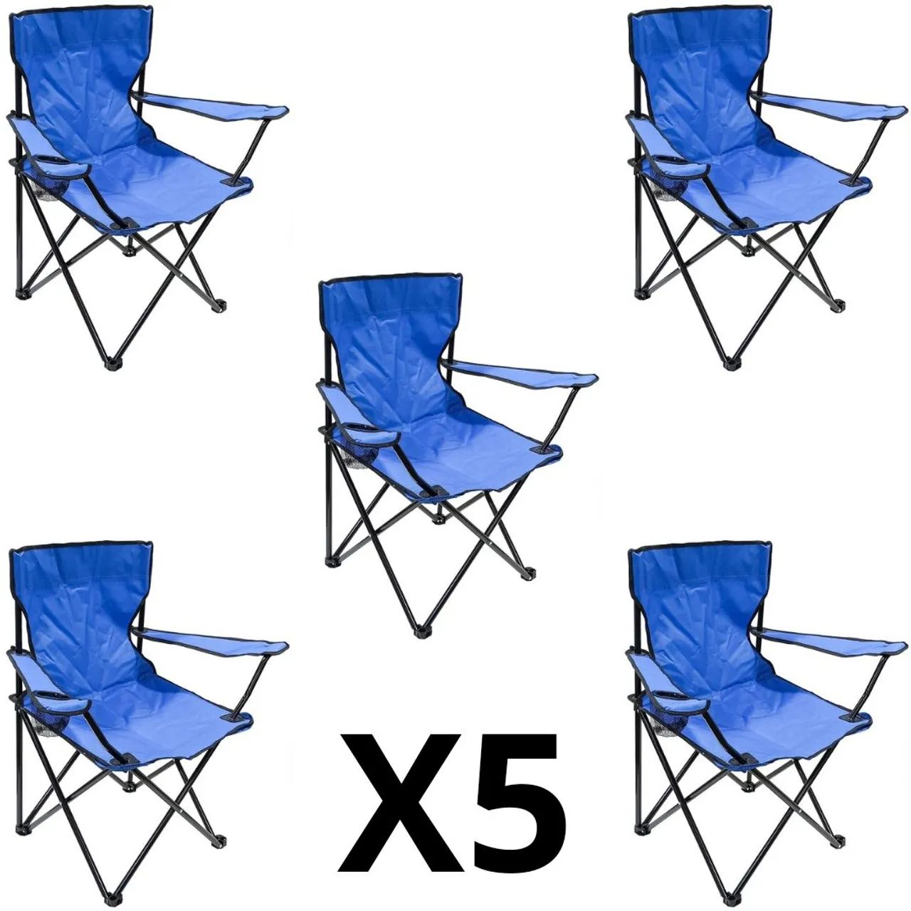 Conjunto com 5 cadeiras dobráveis azuis novas lacradas