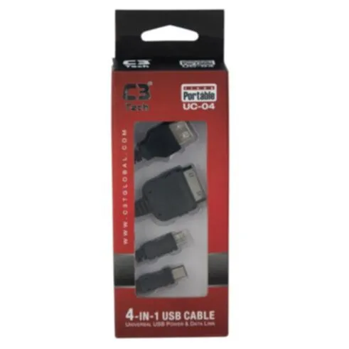 Cabo Usb C3 Tech 4 em 1 Iphone 4, V3, V8 e Usb