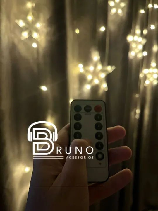 Cortina Led Estrela Pisca Branco Quente Pilha ou usb<br> - Foto 2