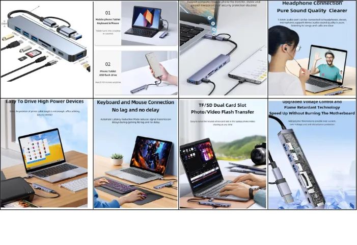 Hub - USB - 8 em 2 - Com adaptador Tipo C - Usb-Audio-TF-UsbC - Not-PC-Mac-Cel - Foto 6