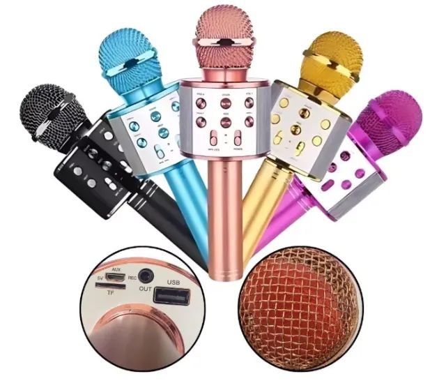 Microfone Sem Fio Karaoke Bluetooth WS858 com Caixa De Som  - Foto 4