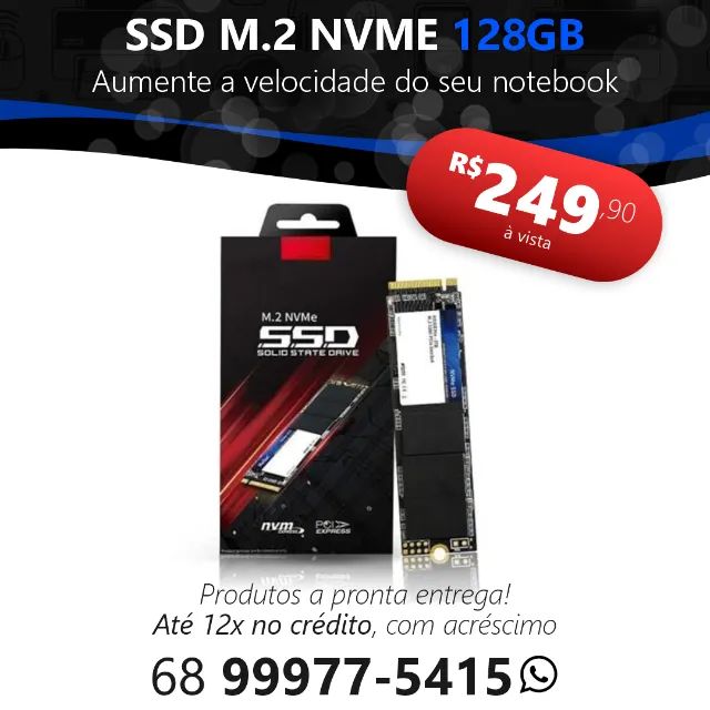 SSD M2 NVMe de 128GB, 256GB e 512GB