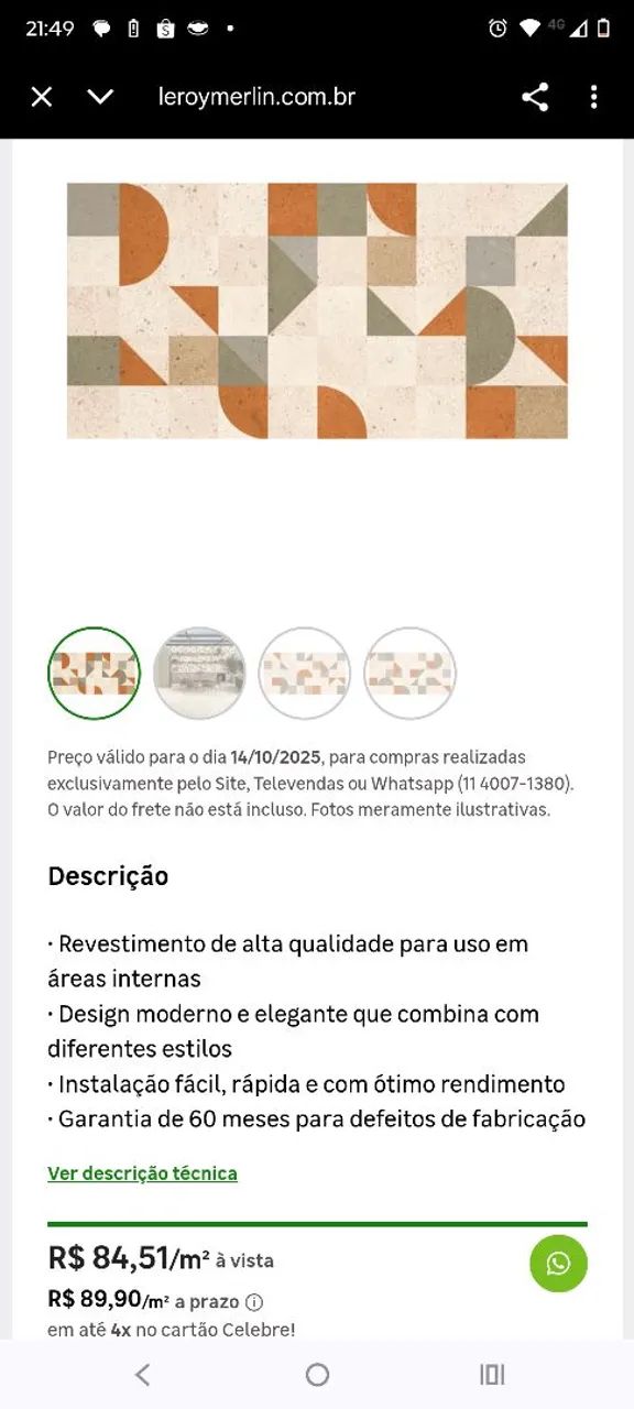 Revestimento Semi-Brilho 62x122cm Gran Geo Color Embramaco