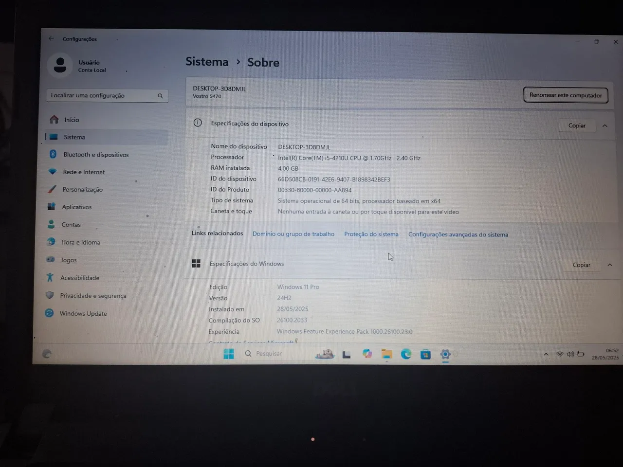 Notebook Dell Vostro 5470 - Intel i5, 4GB RAM, Windows 11