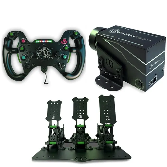 Kit de Pilotagem com Volante, Base e Pedais Realdrive