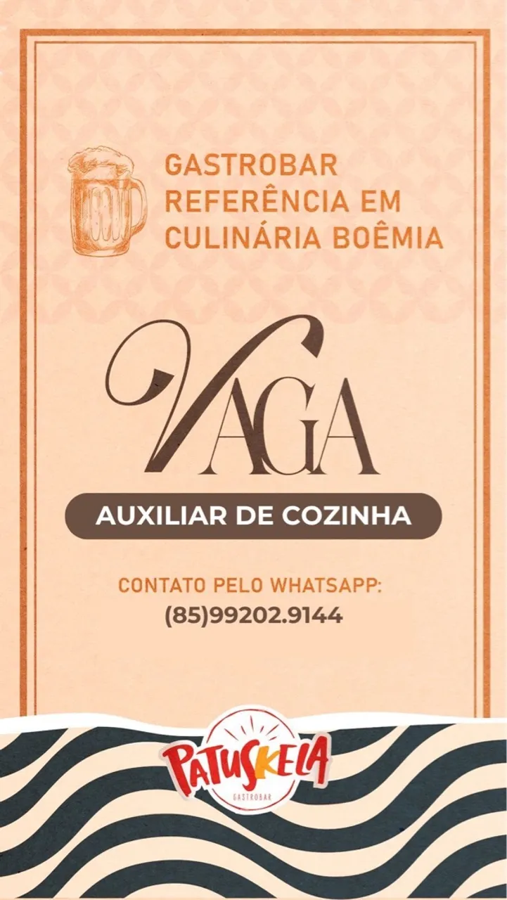 Vaga para auxiliar de cozinha em restaurante