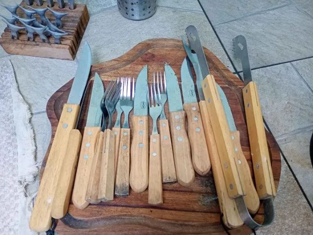Jogo churrasco inox Mor em Aço / MDF Marrom 36 cm x 3 cm x 4 cm