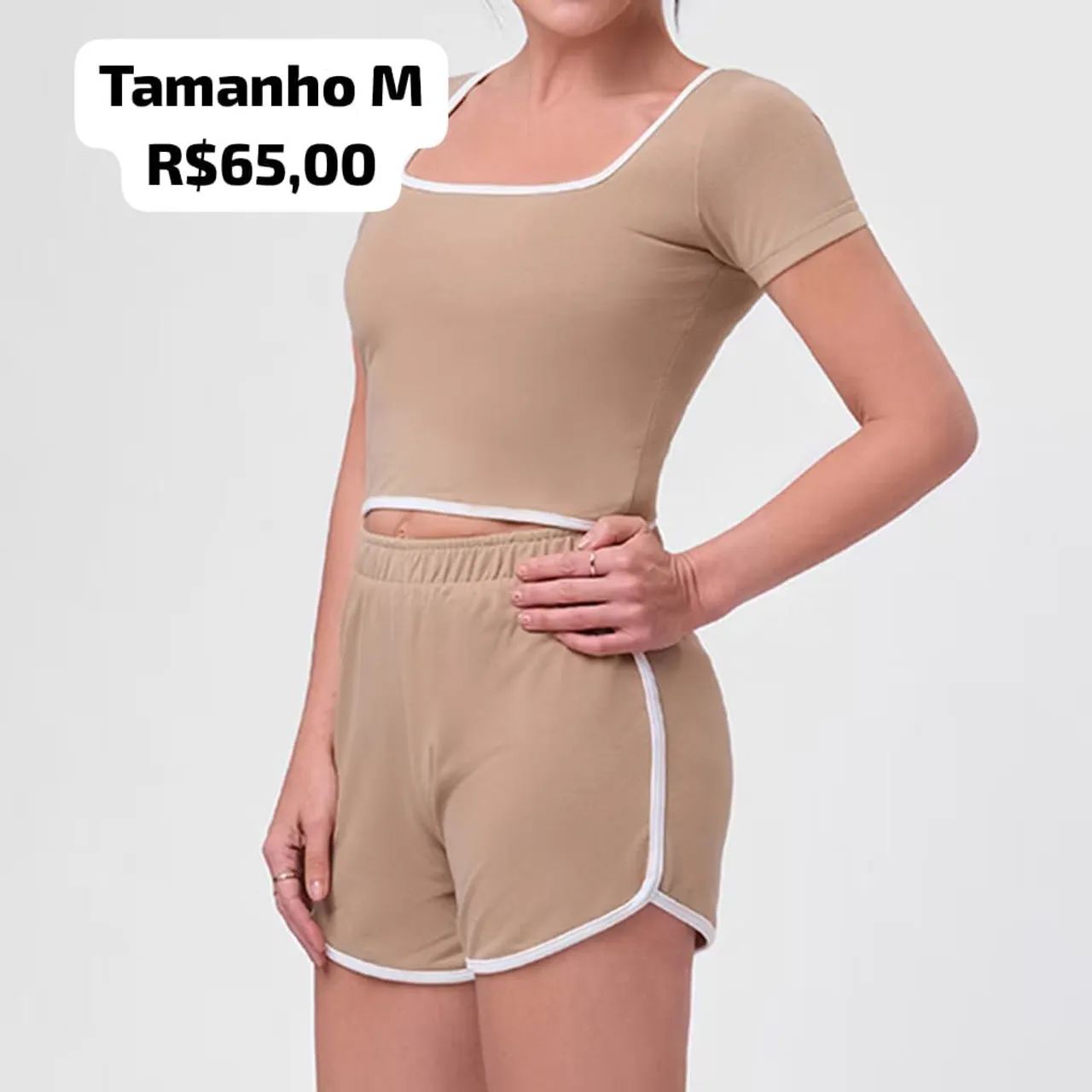 Conjunto Cropped e Shorts - Bege tamanho M - Foto 3