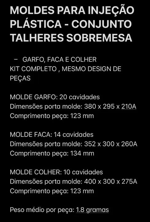 Molde de Injetora Talheres Plásticos de Sobremesa - Foto 2