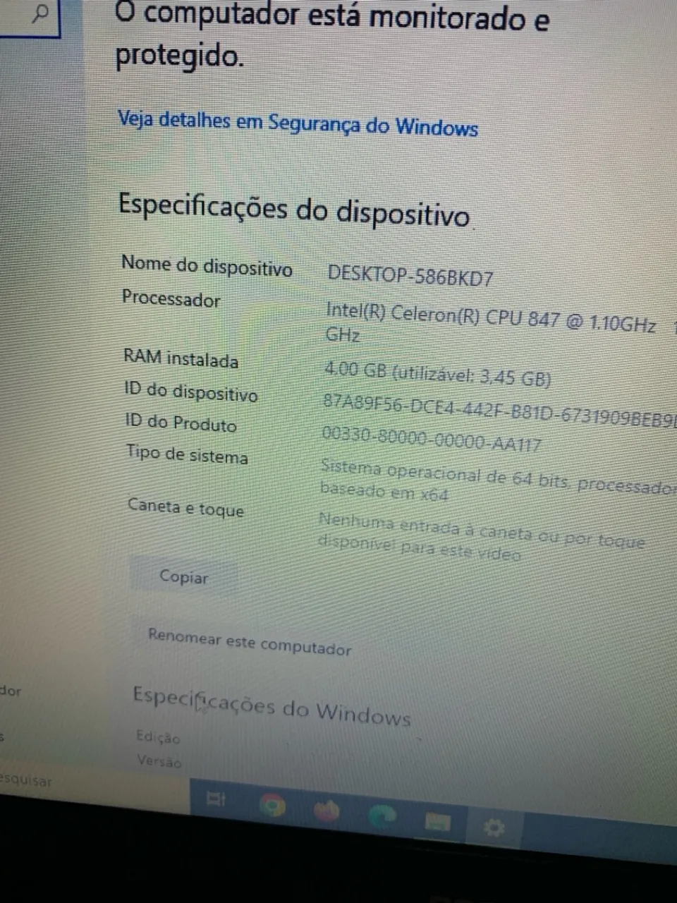 Notebook Intel Celeron 4GB RAM