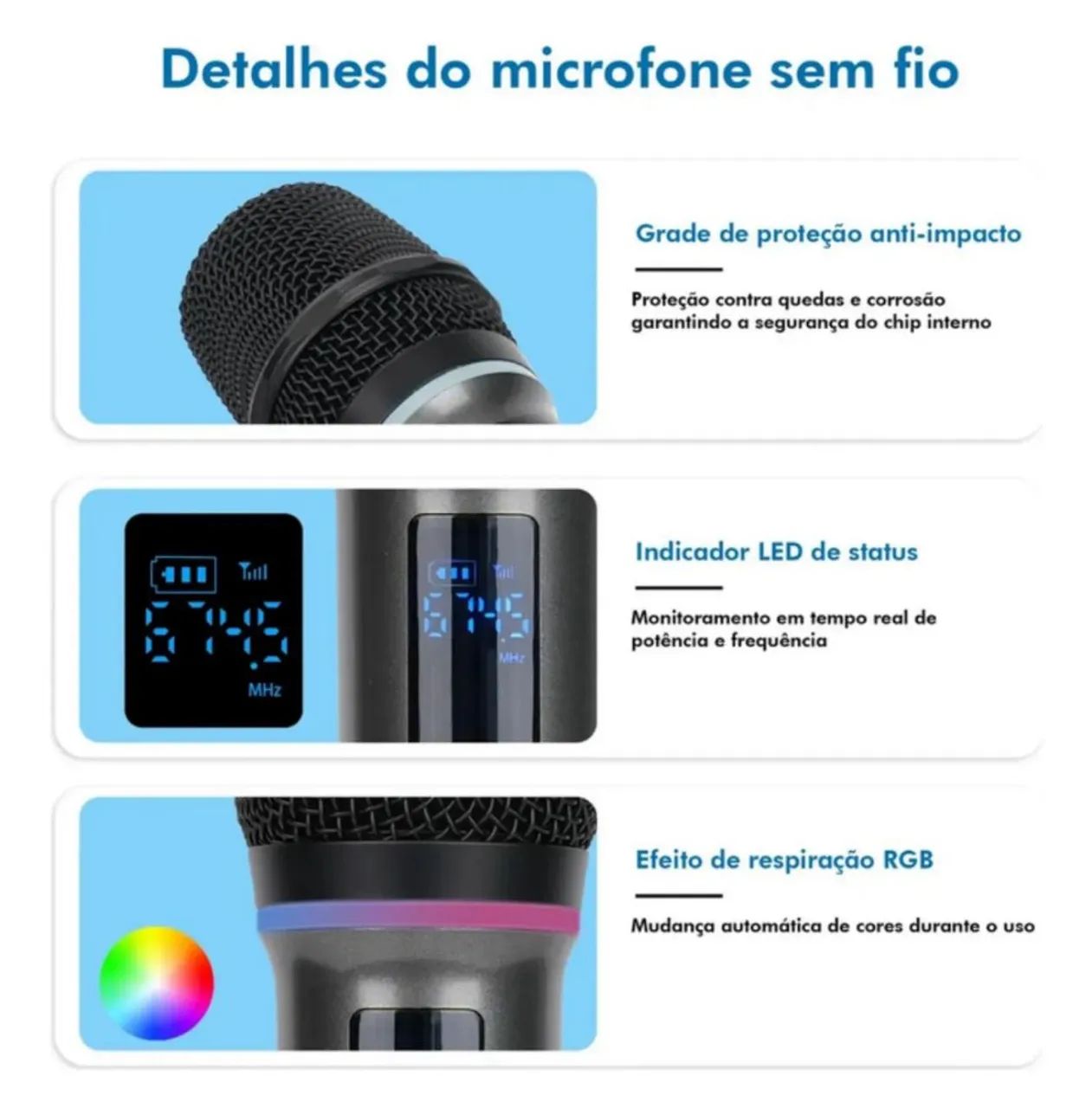 Kit 2 Microfone Sem Fio Com Visor Digital Bateria recarregável  - Foto 3