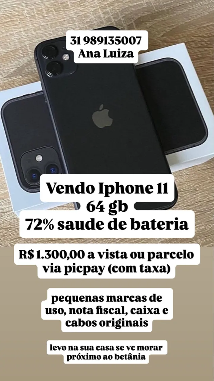 Iphone 11 64 gb 72% saude de bateria