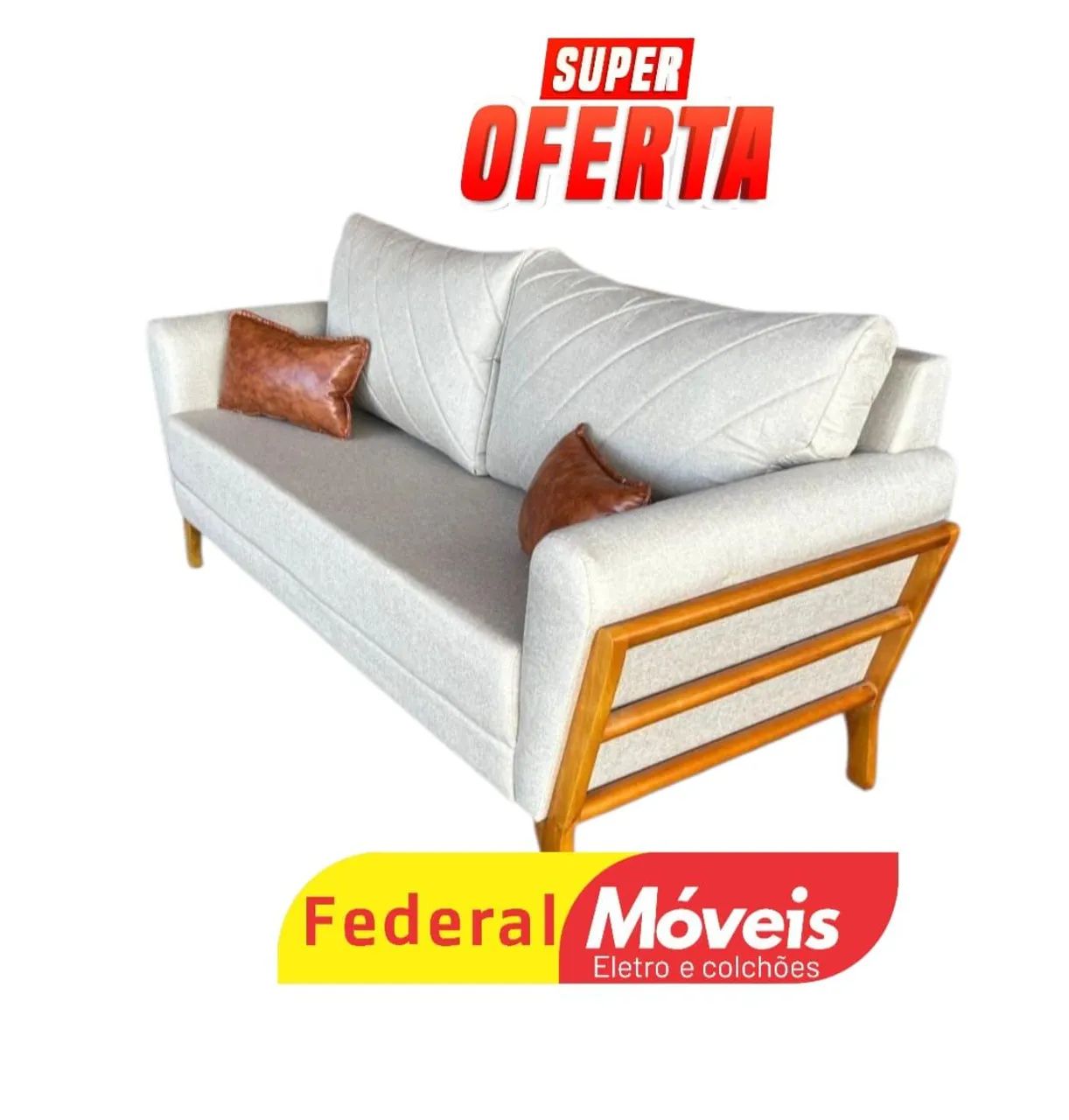 Sofá Elegante 1,95m Linho Bege - Fazemos Entregas 