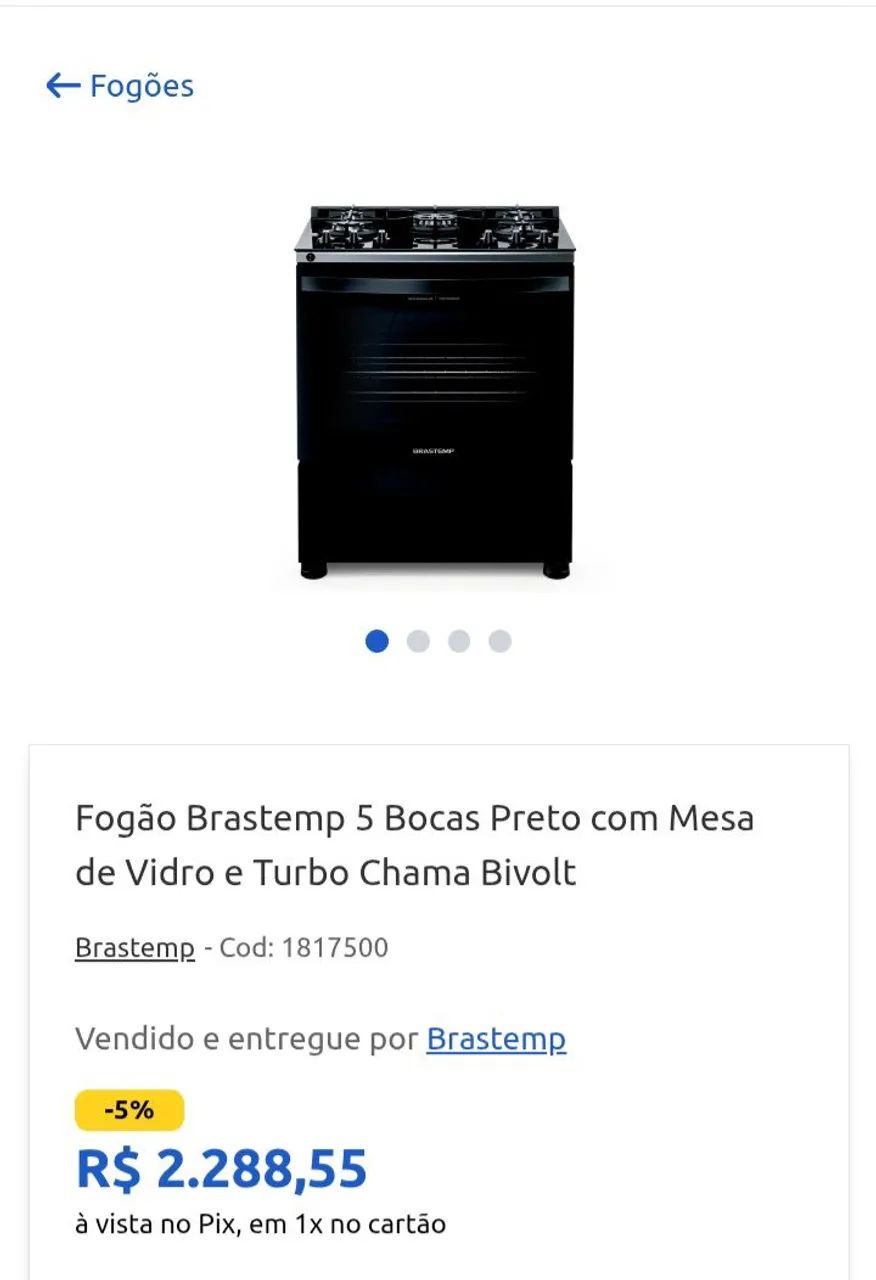 Fogão Brastemp 5 Bocas tampo de vidro - Foto 5