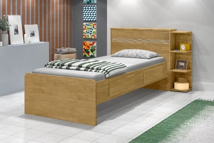 Cama Solteiro Baú Jade com Gavetas Nature J.A Moveis - Entrega Rápida! 