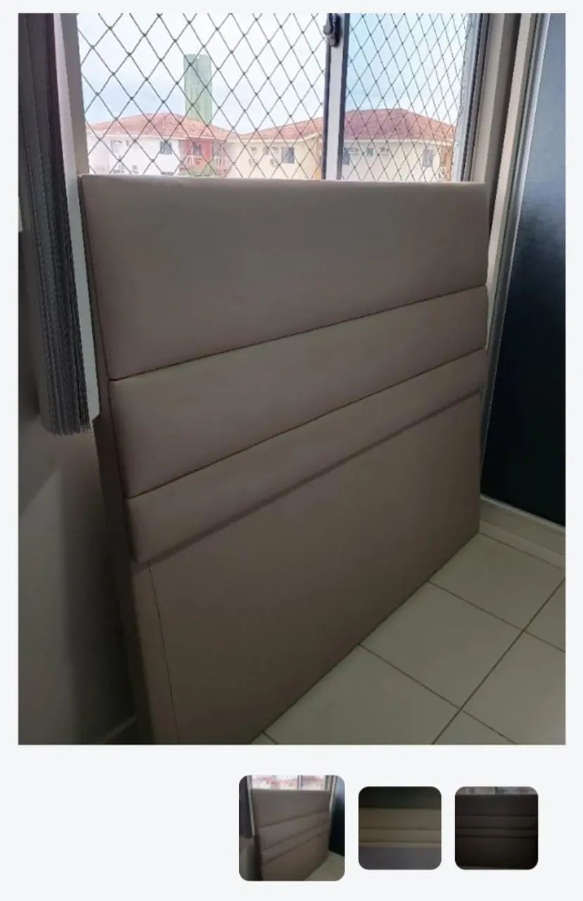 Cabeceira para cama casal na cor marfim. Toda revestida no courvin