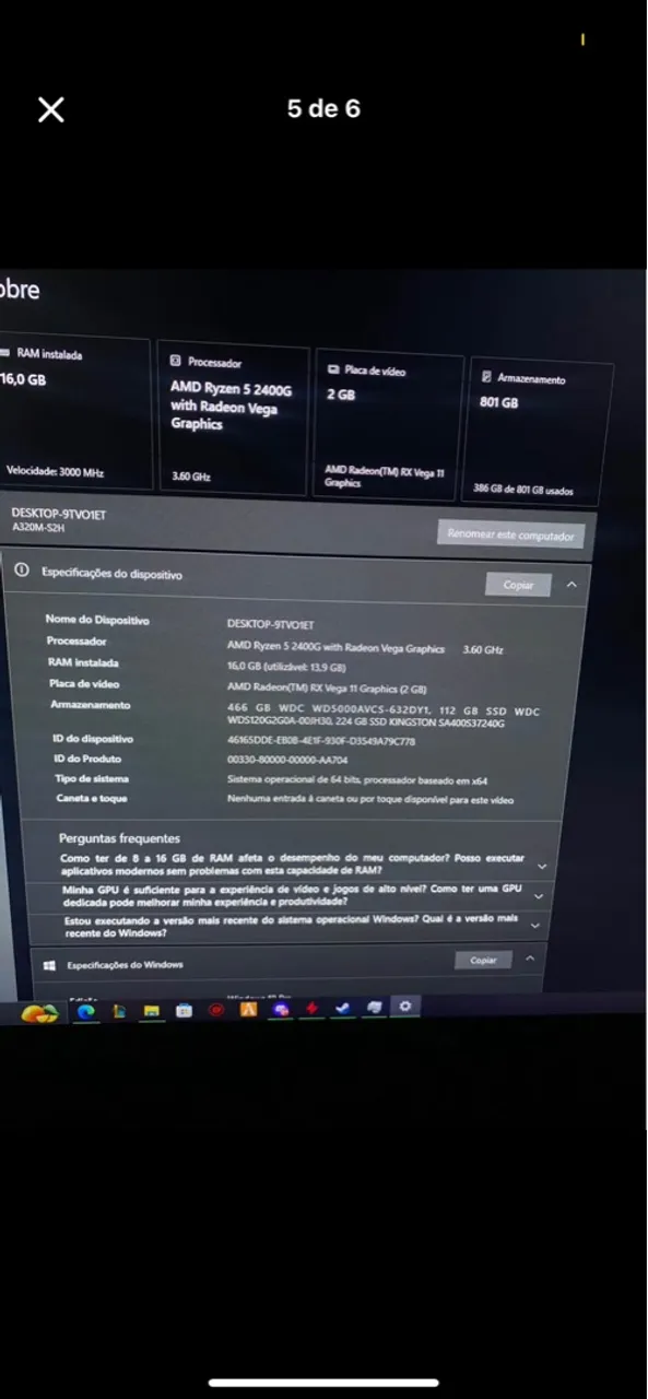 PC Gamer Ryzen 5 2400G 16GB RAM RX Vega 11